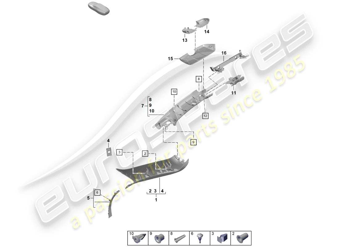 Porsche Boxster Spyder (2019) a-pillar Part Diagram
