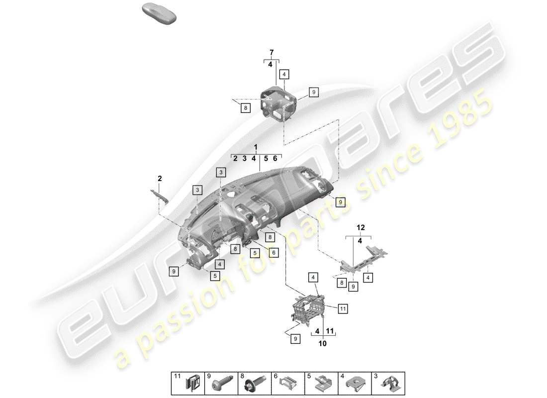 Porsche Boxster Spyder (2019) dash panel trim Part Diagram
