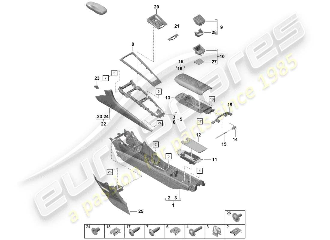 Porsche Boxster Spyder (2019) CENTER CONSOLE Part Diagram