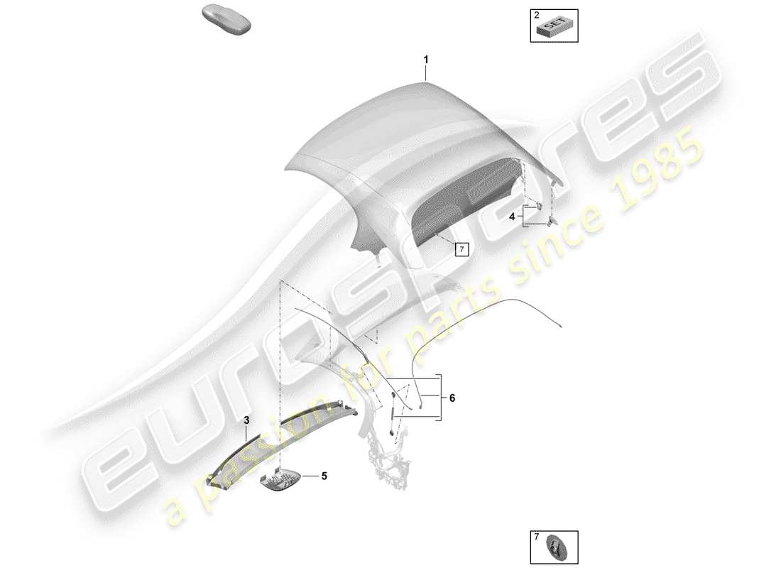 Porsche Boxster Spyder (2019) convertible top covering Part Diagram