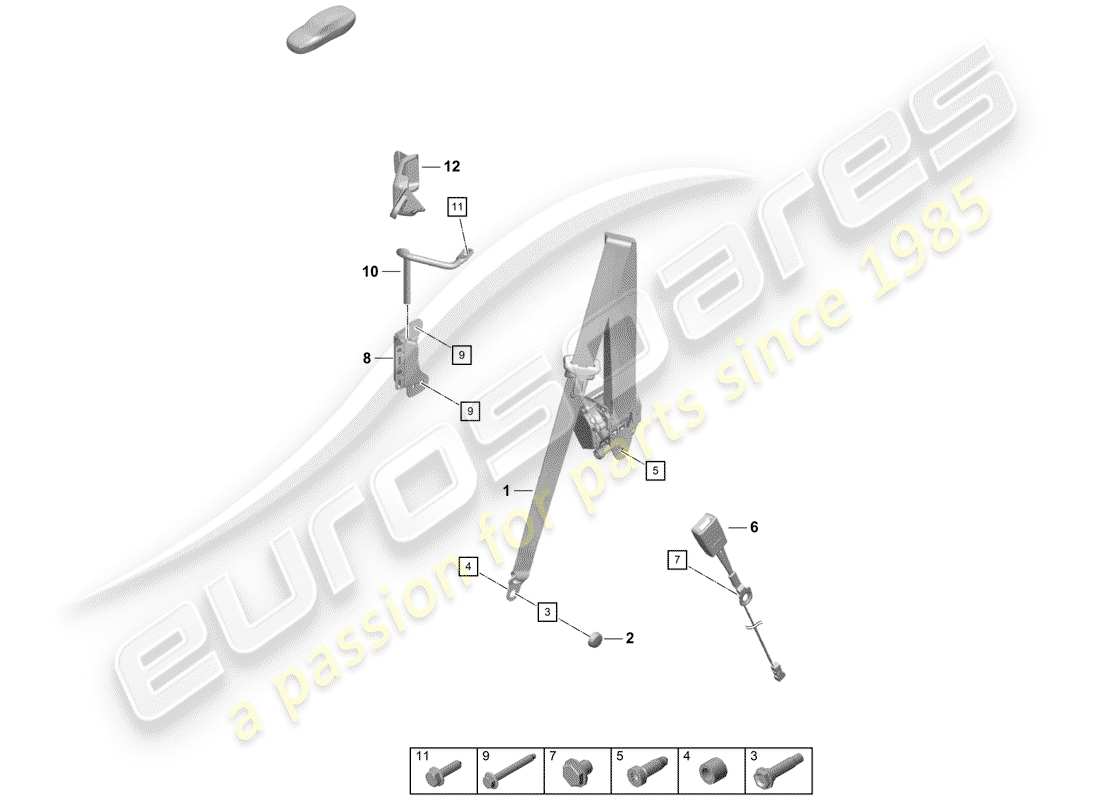 Porsche Boxster Spyder (2019) Seat Belts Part Diagram