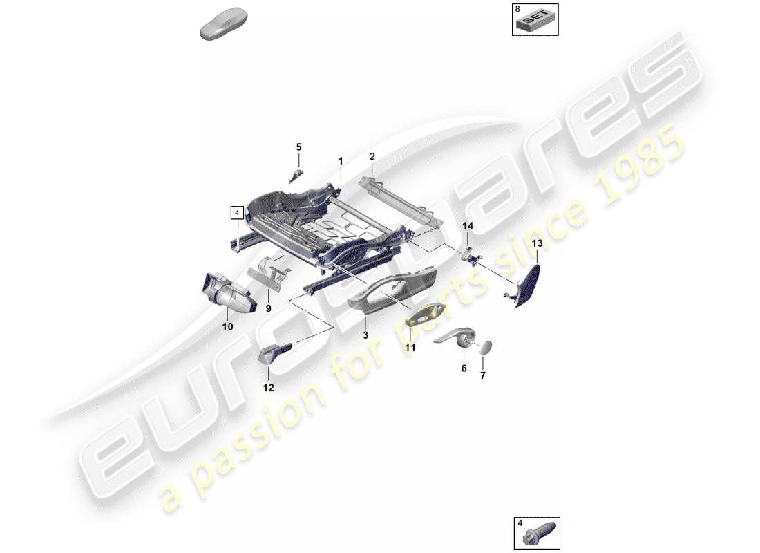 Porsche Boxster Spyder (2019) seat frame Part Diagram