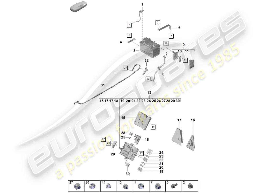 Porsche Boxster Spyder (2019) Battery Part Diagram