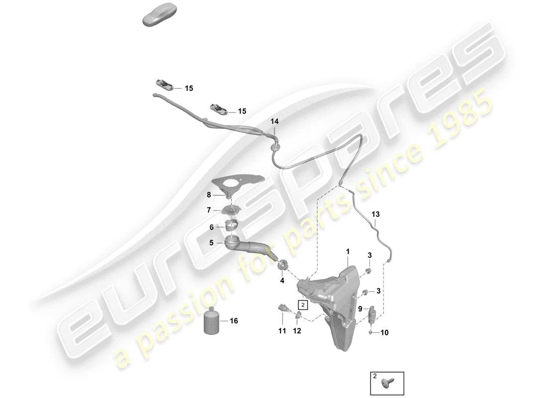 Porsche Boxster Spyder (2019) windshield washer unit Part Diagram