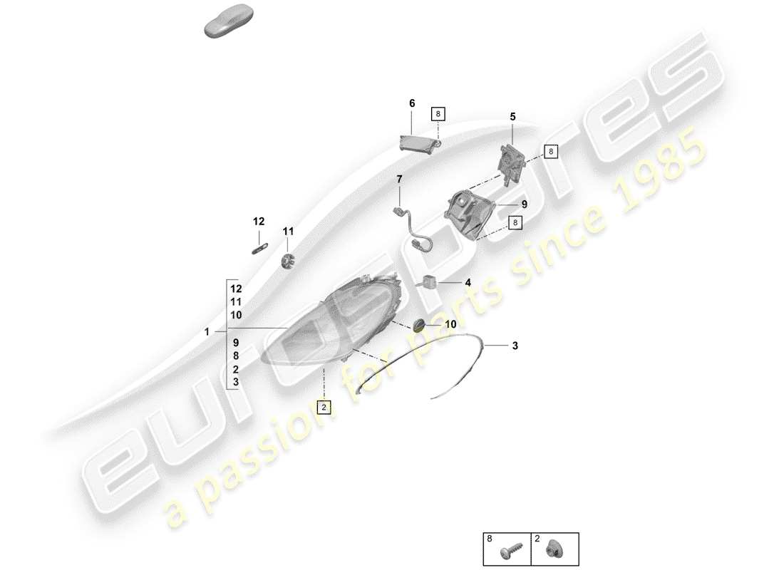 Porsche Boxster Spyder (2019) headlamp Part Diagram