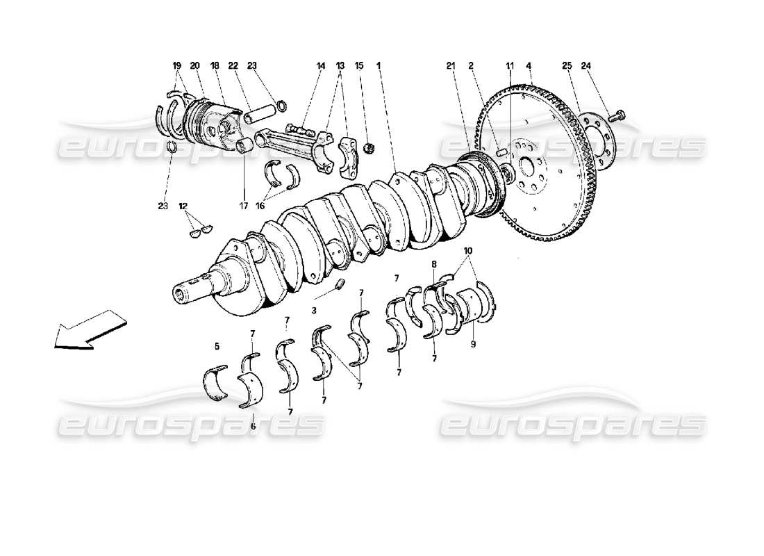 Ferrari 512 TR crankshaft - connecting rods and pistons Part Diagram