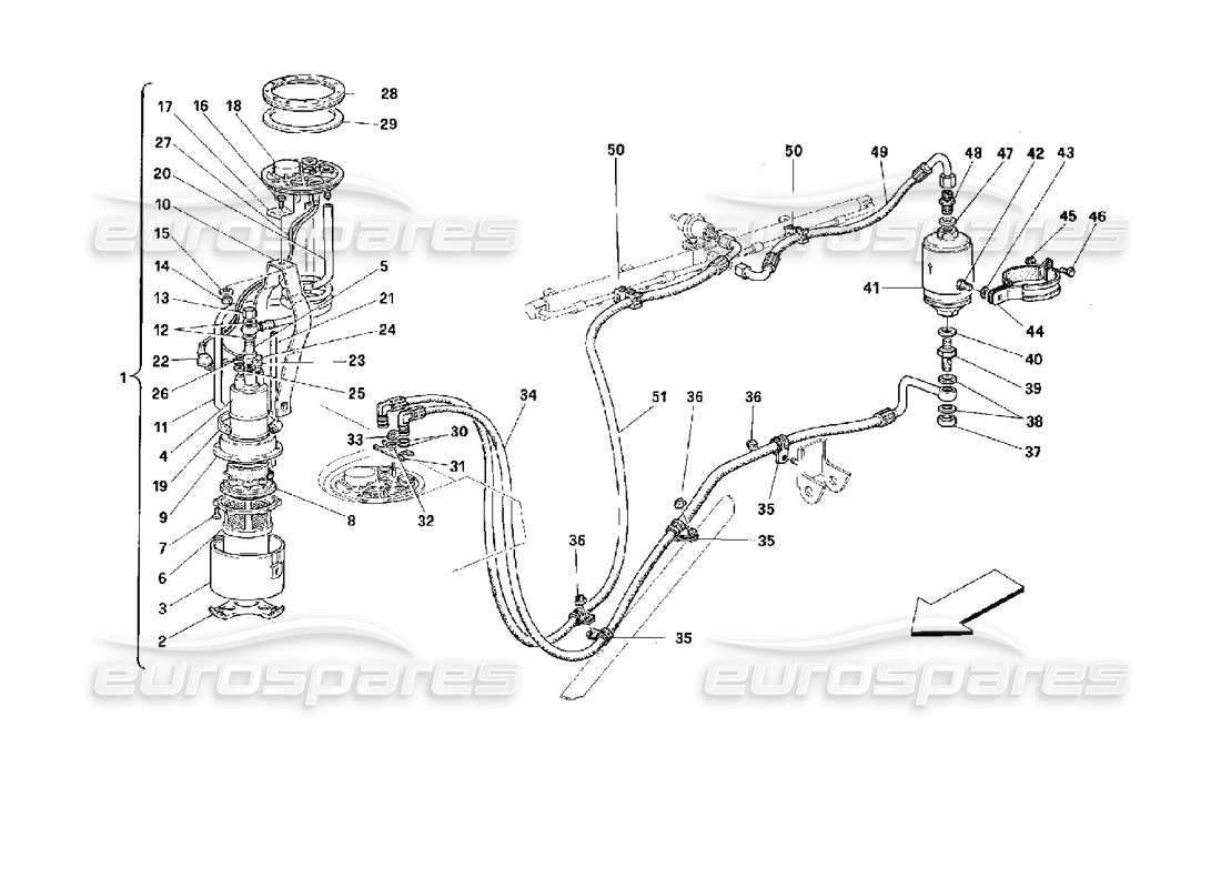 Ferrari 512 TR fuel pump and pipes Part Diagram