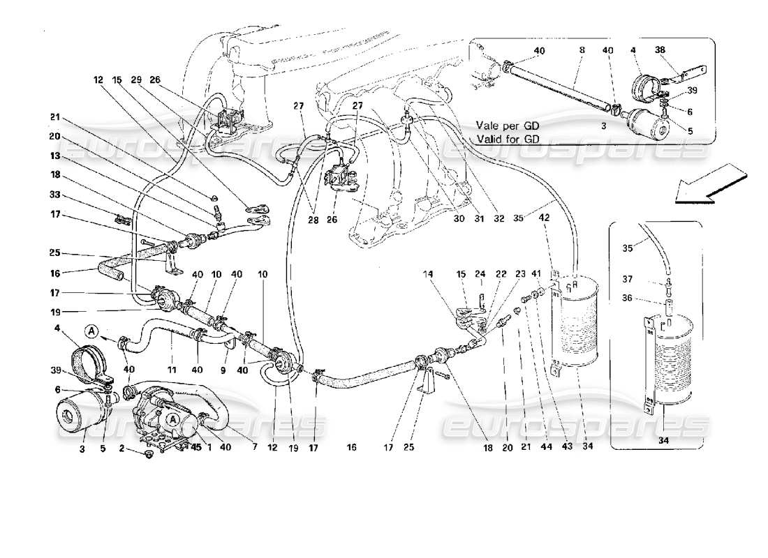 Ferrari 512 TR Secondary Air Pump and Lines Part Diagram