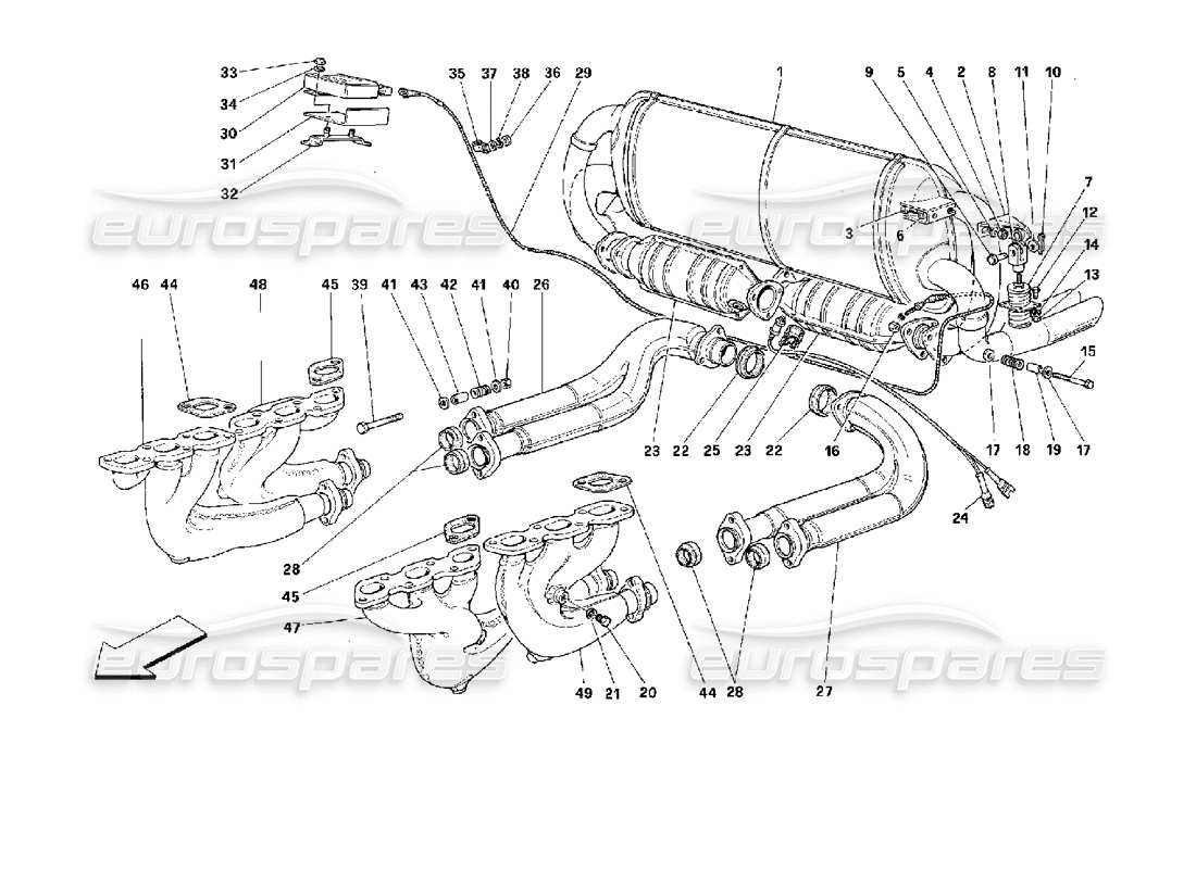 Ferrari 512 TR Exhaust System -Not for USA, CDN, AUS, CH- Part Diagram