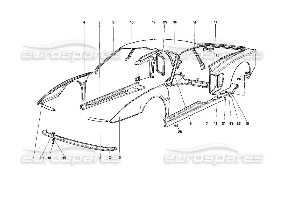 Ferrari 512 TR Body - External Components Part Diagram