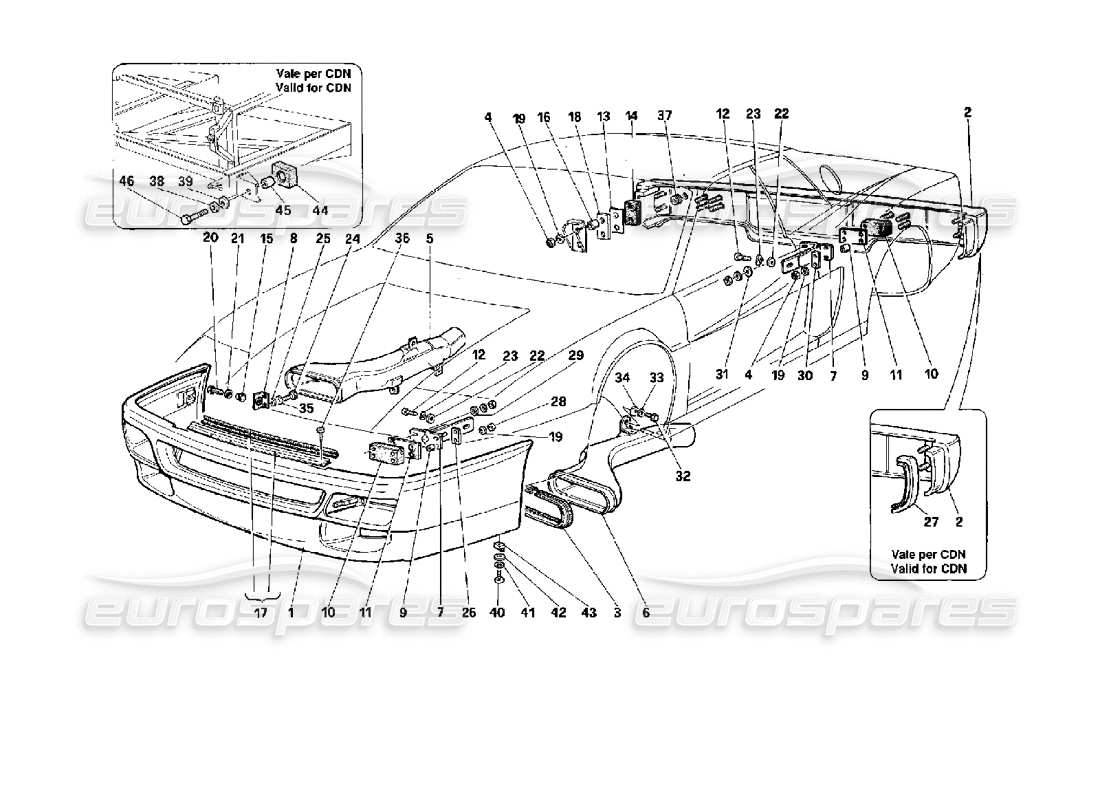 Ferrari 512 TR Bumpers Part Diagram