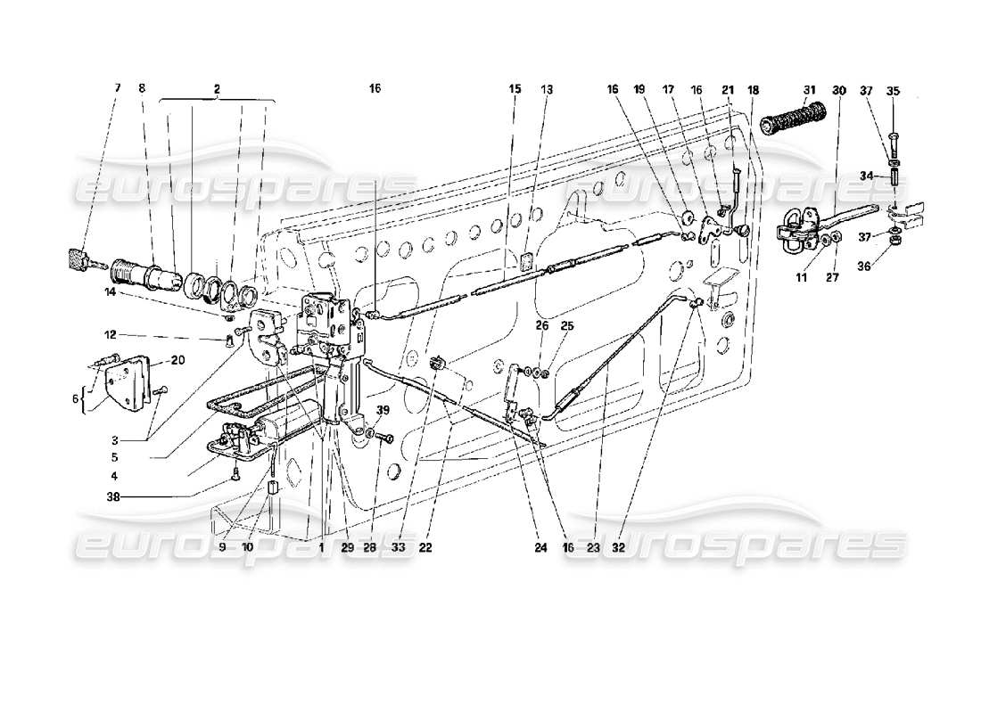 Ferrari 512 TR Door - Locking Device Part Diagram
