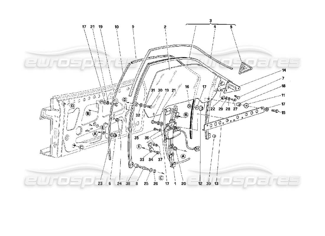 Ferrari 512 TR Door - Power Window Part Diagram