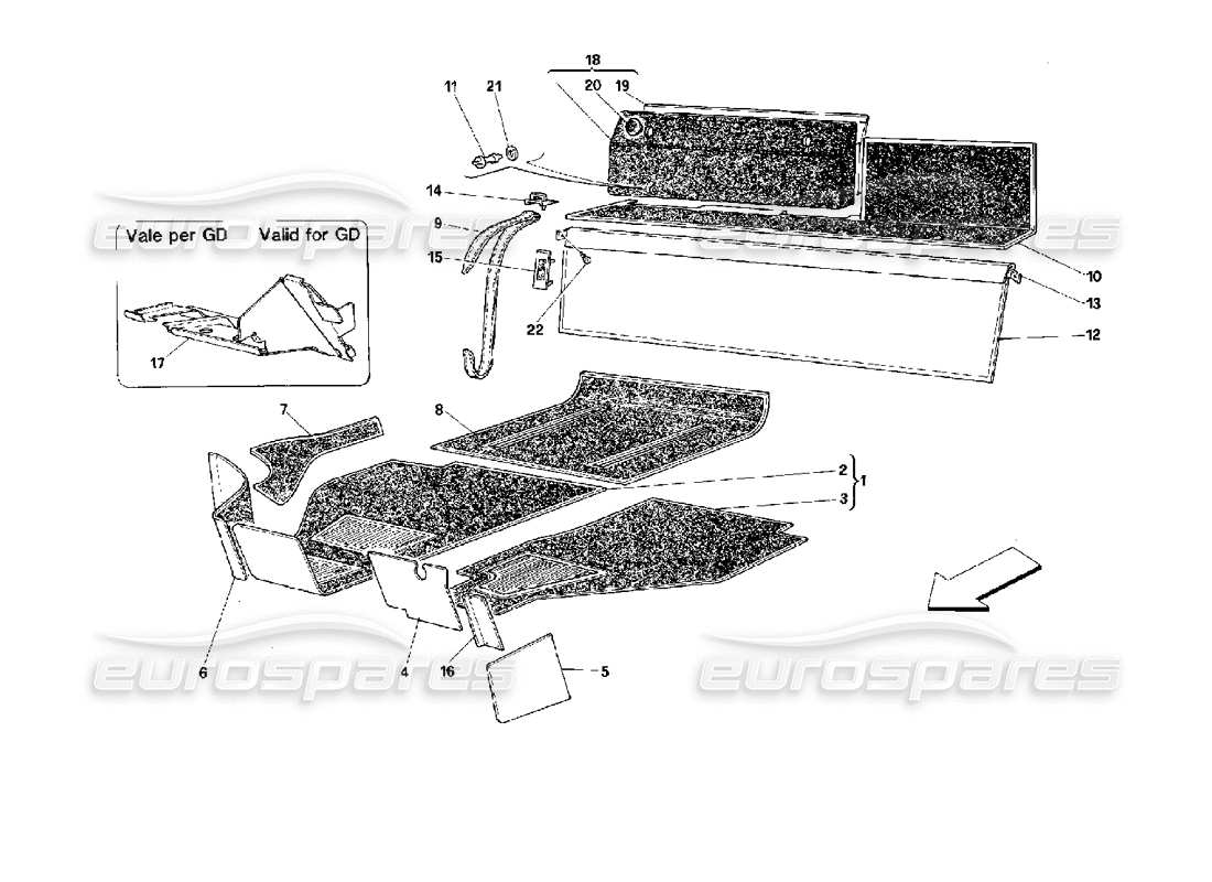 Ferrari 512 TR Carpets Part Diagram