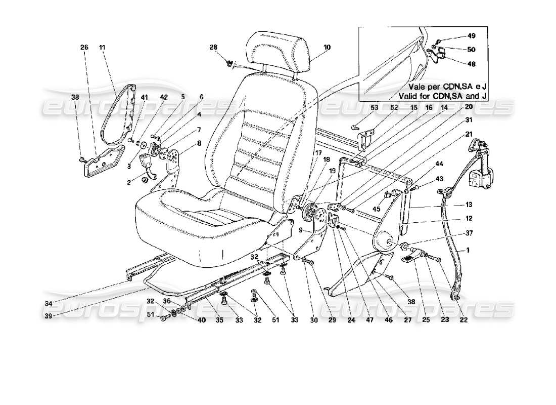 Ferrari 512 TR Seats and Safety Belts -Not for USA- Part Diagram