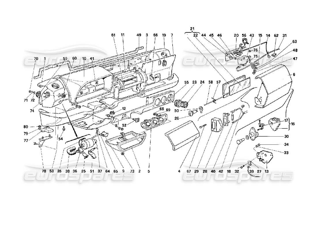 Ferrari 512 TR DASHBOARD Part Diagram