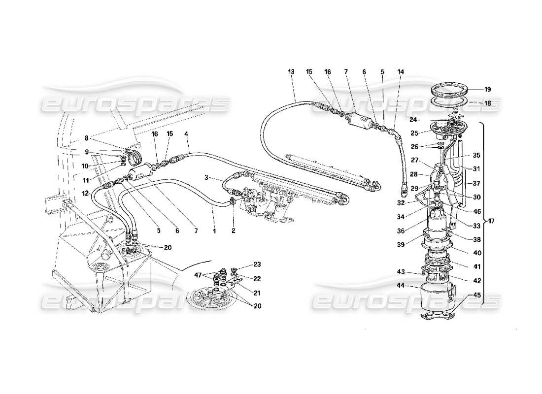Ferrari F40 Pump and Fuel Piping -Valid for USA- Parts Diagram