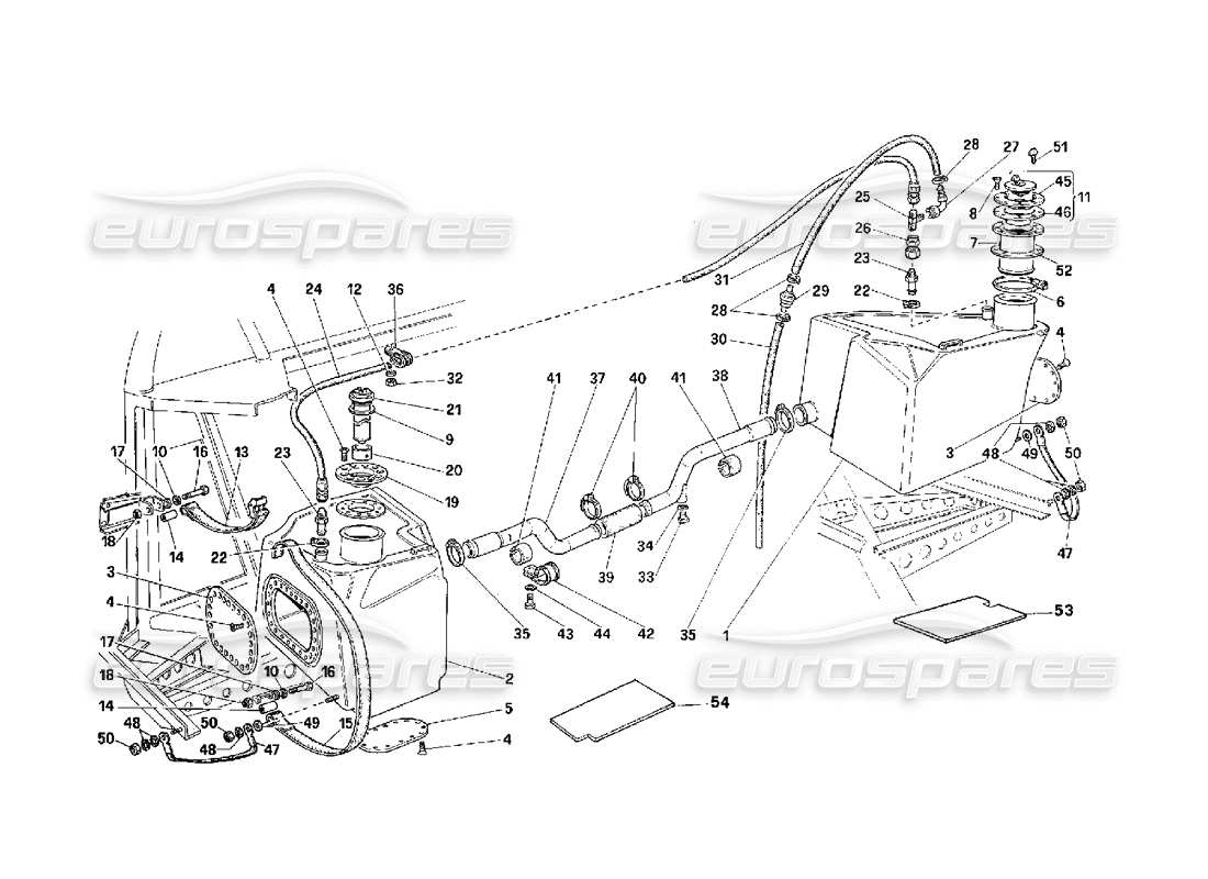 Ferrari F40 Tanks and Gasoline Vent System -Not for USA- Parts Diagram