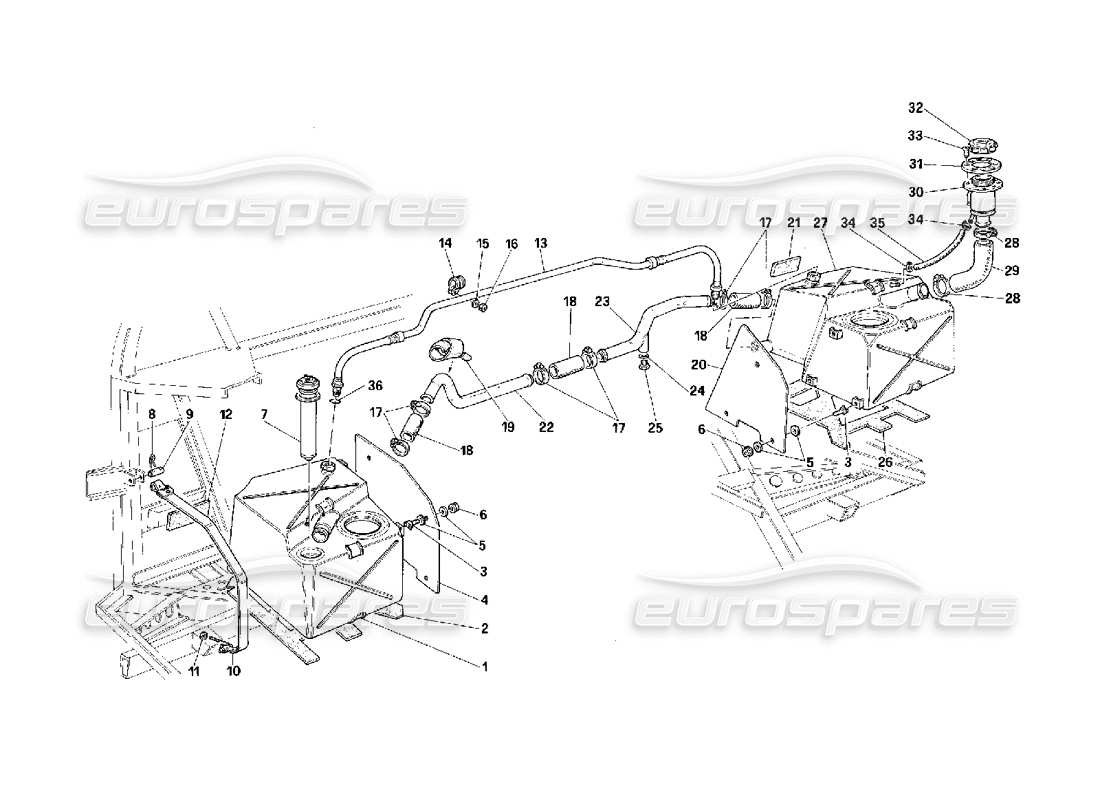 Ferrari F40 Tanks and Gasoline Vent System -Valid for USA- Parts Diagram
