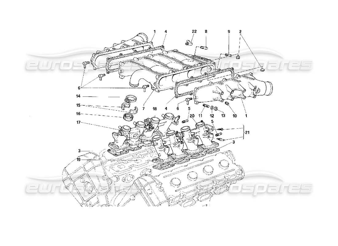 Ferrari F40 Manifold and Throttle Bodies Parts Diagram