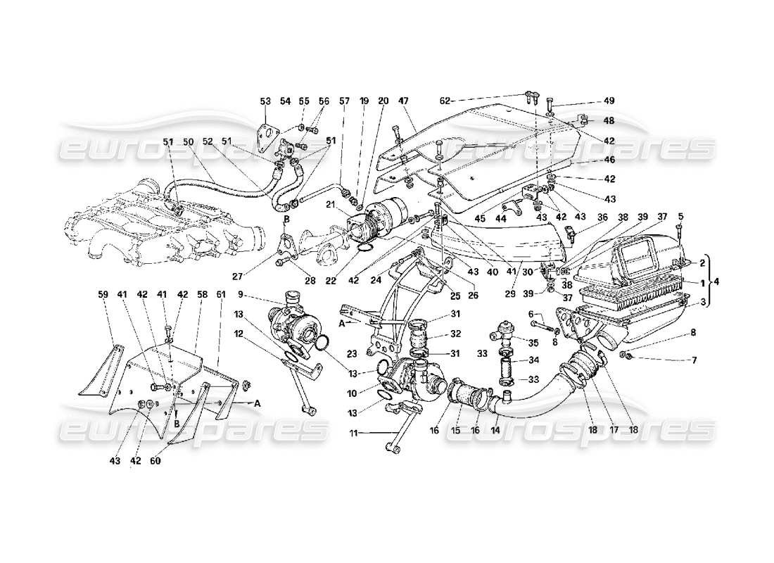 Ferrari F40 Oversupply System -Valid for Cars With Catalyst- Parts Diagram