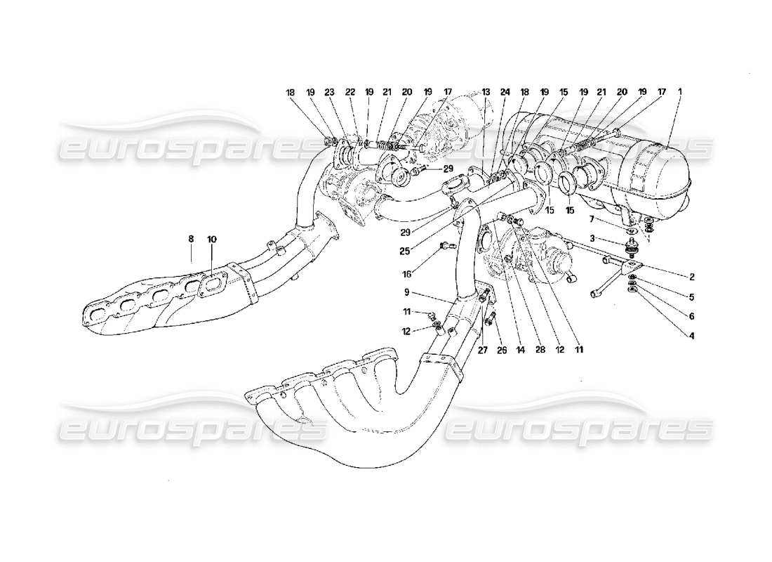 Ferrari F40 Exhaust System -Not for Cars With Catalyst- Parts Diagram
