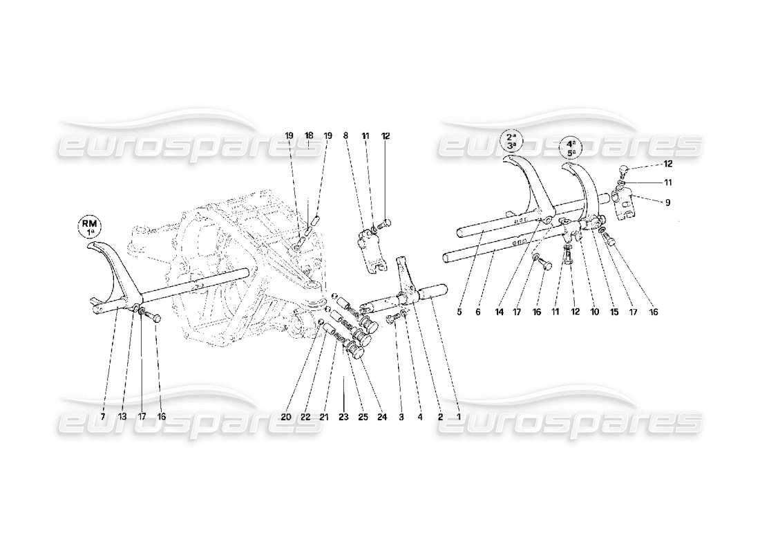 Ferrari F40 Inside Gearbox Controls Parts Diagram 036 3262