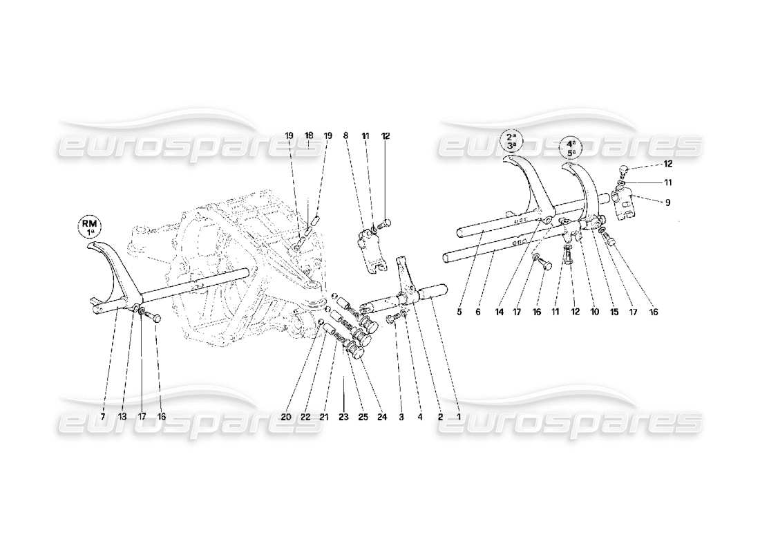 Ferrari F40 Inside Gearbox Controls Parts Diagram