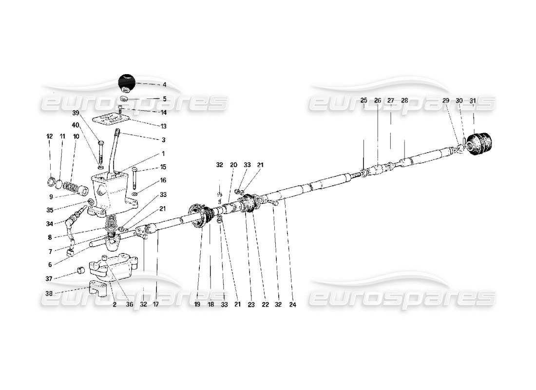 Ferrari F40 Outside Gearbox Controls Parts Diagram