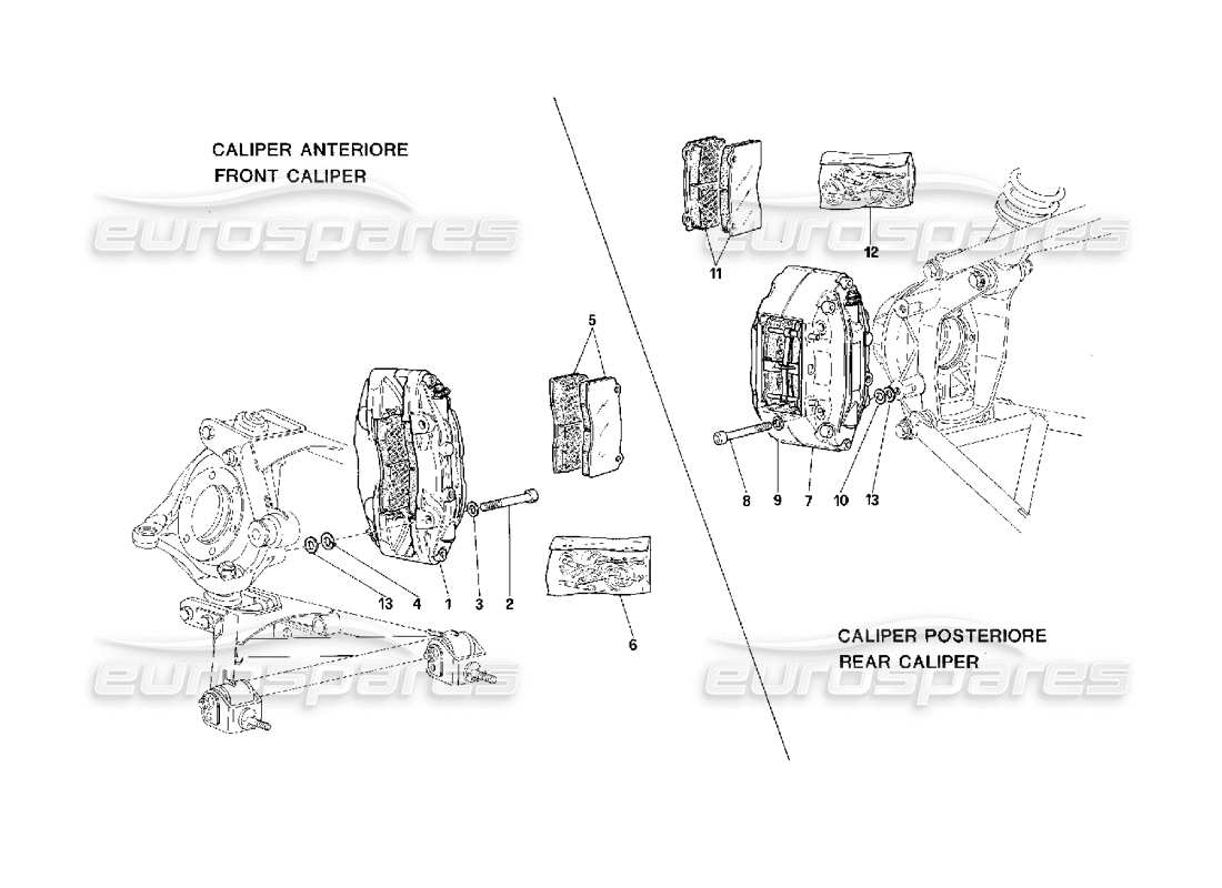 Ferrari F40 Calipers for Front and Rear Brakes Parts Diagram