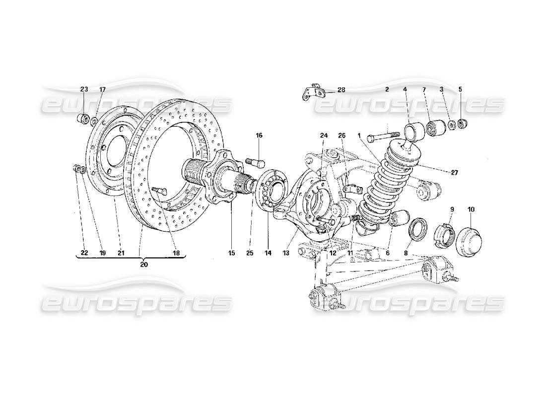 Ferrari F40 Front Suspension - Shock Absorber and Brake Disc Part Diagram