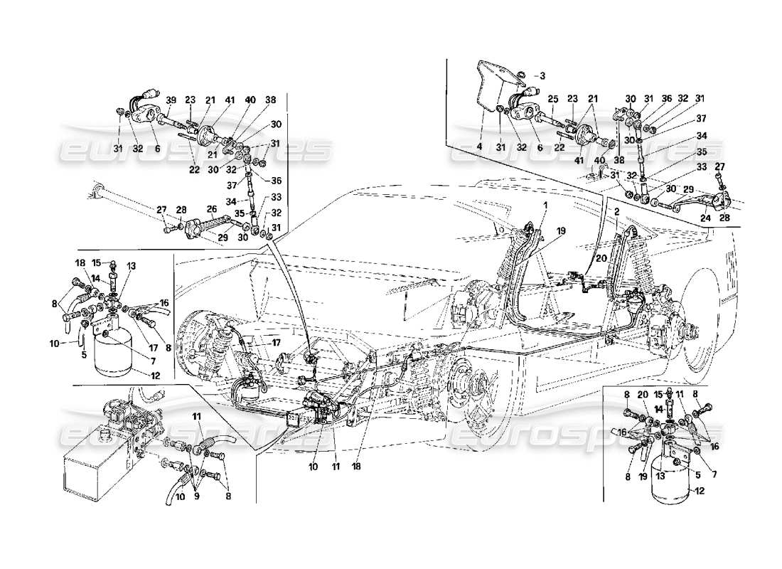Ferrari F40 Lifting Systems (for Equipped Cars) Part Diagram