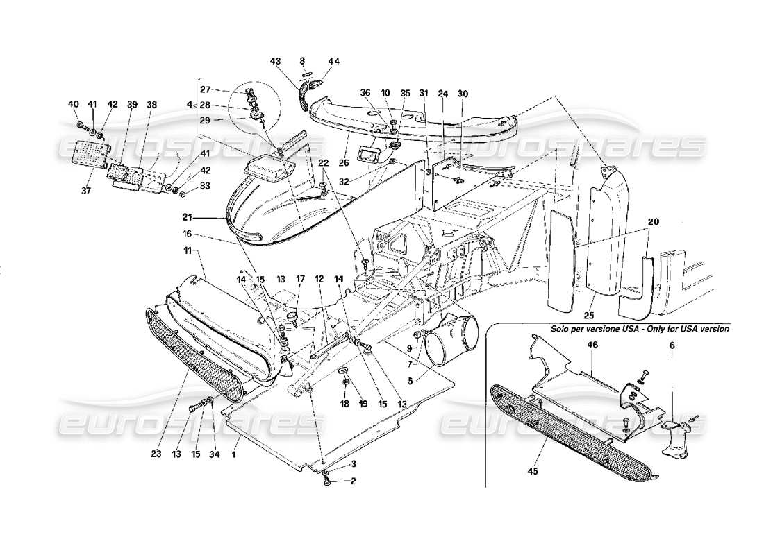 Ferrari F40 External Elements Body - Front Part Part Diagram