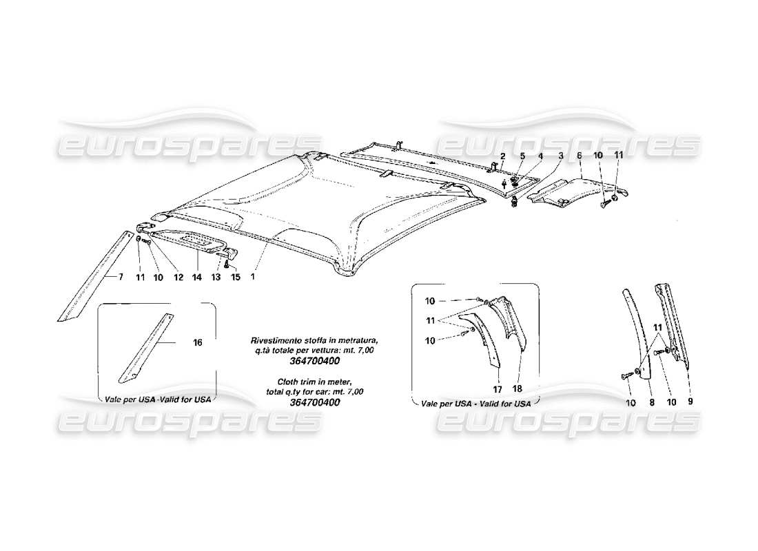 Ferrari F40 Internal Elements Body -Upper Zone- Parts Diagram