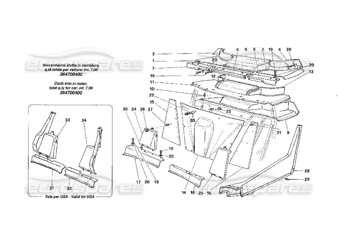 Ferrari F40 Internal Elements Body -Lower and Central Zone- Parts Diagram