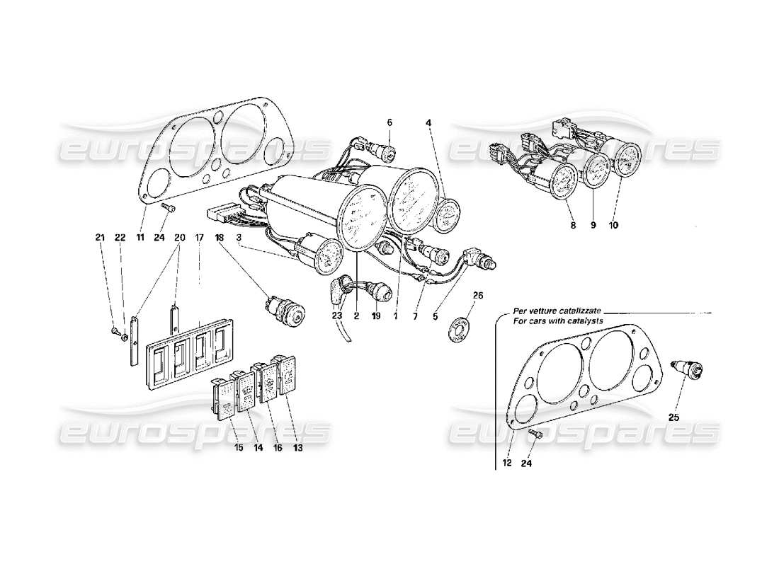 Ferrari F40 Control and Command Instruments Parts Diagram