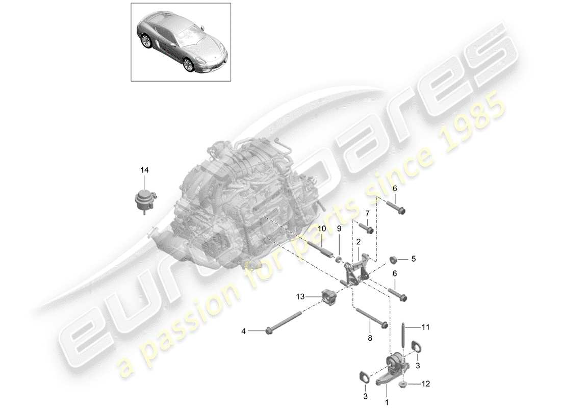Porsche Cayman GT4 (2016) engine suspension Part Diagram