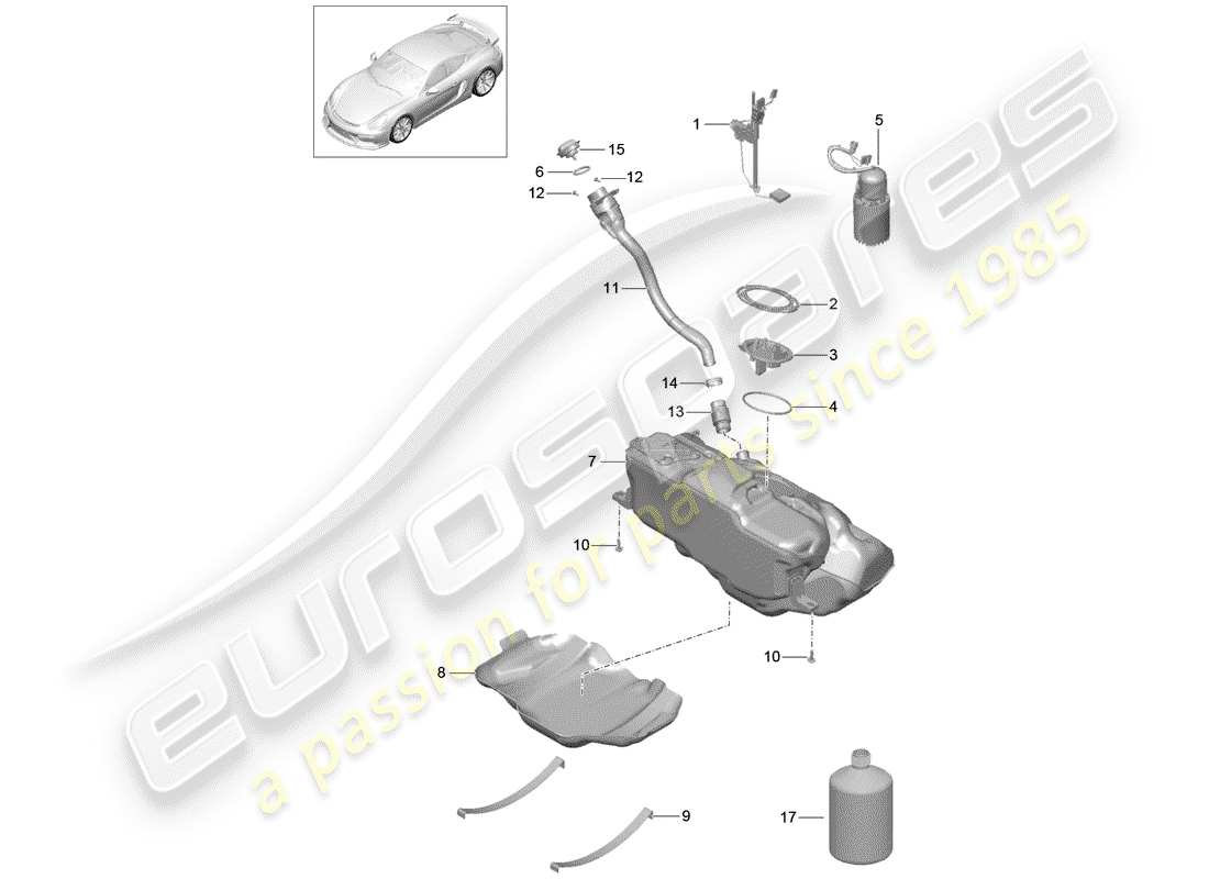 Porsche Cayman GT4 (2016) FUEL TANK Part Diagram