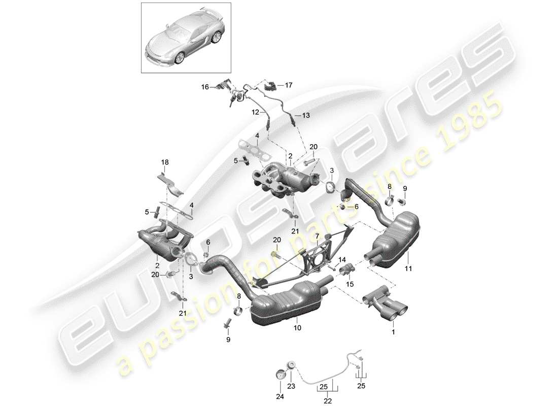Porsche Cayman GT4 (2016) Exhaust System Part Diagram