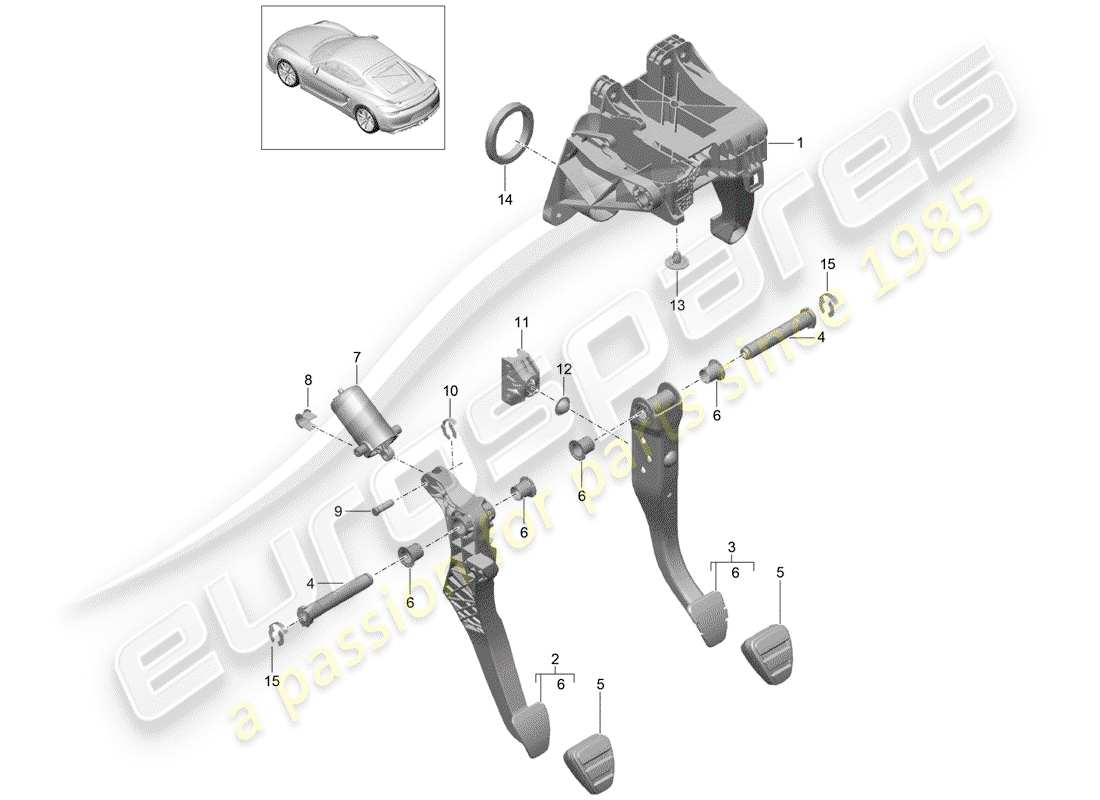 Porsche Cayman GT4 (2016) Pedals Part Diagram