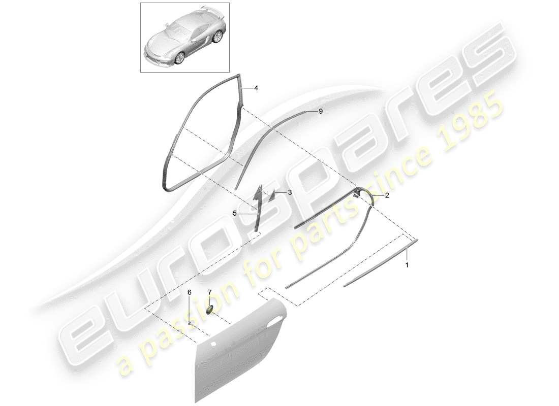 Porsche Cayman GT4 (2016) DOOR SEAL Part Diagram
