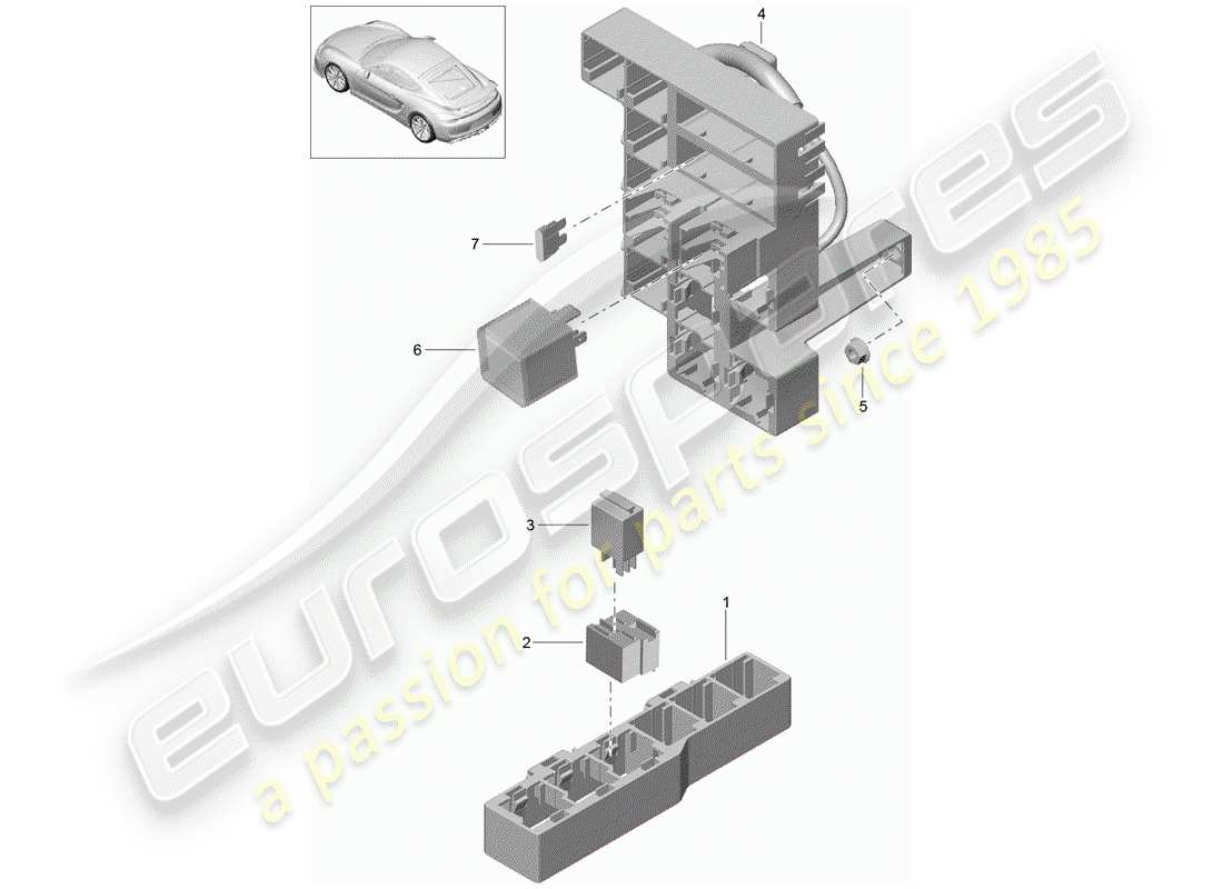 Porsche Cayman GT4 (2016) fuse box/relay plate Part Diagram