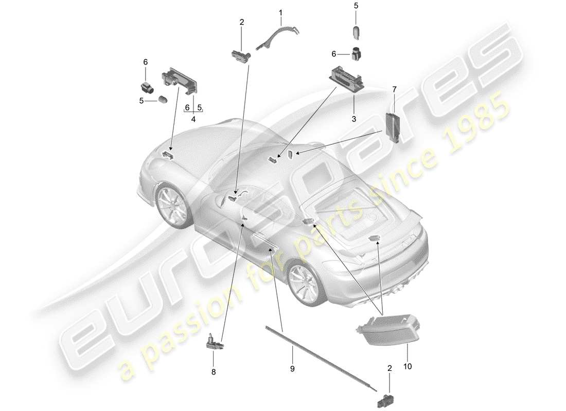 Porsche Cayman GT4 (2016) interior lighting Part Diagram