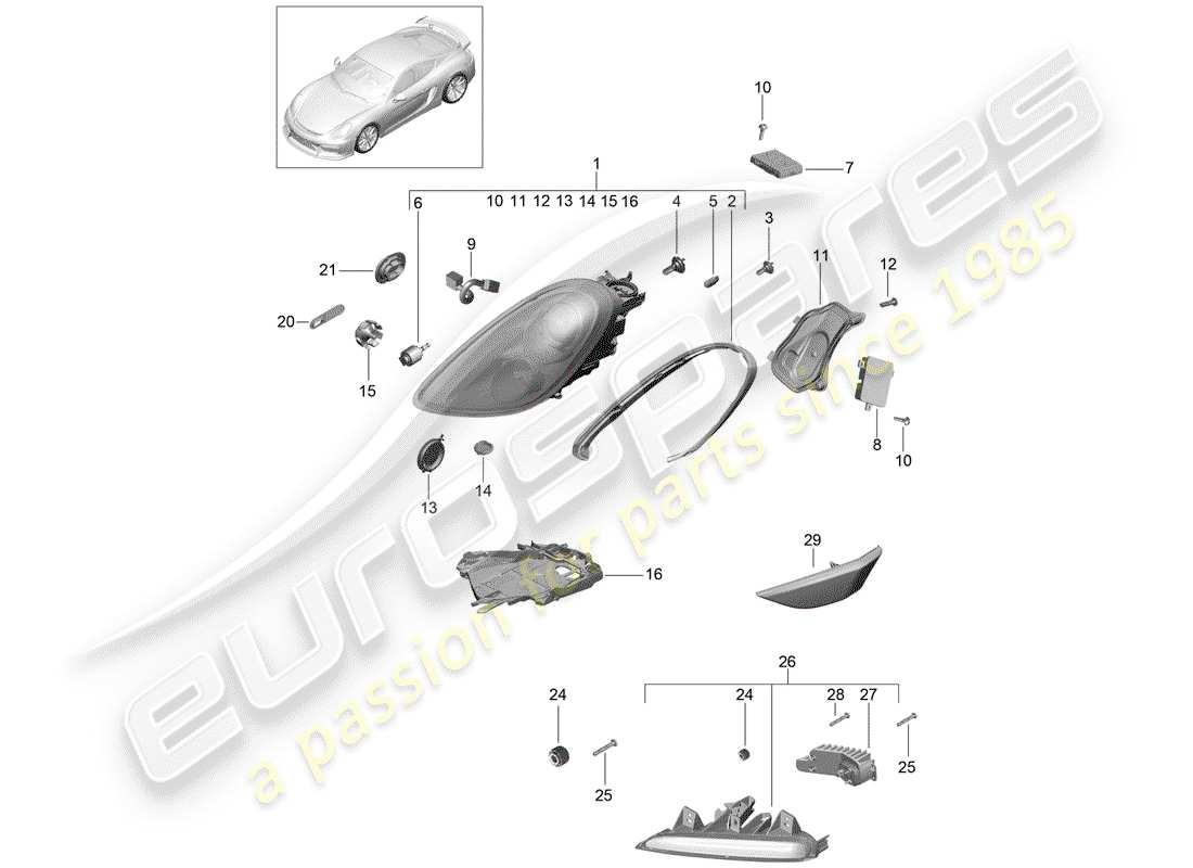 Porsche Cayman GT4 (2016) headlamp Part Diagram