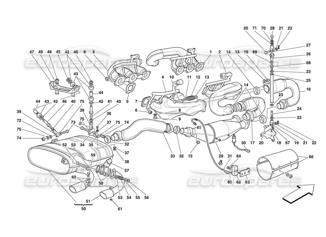 Ferrari F50 Exhaust System Part Diagram