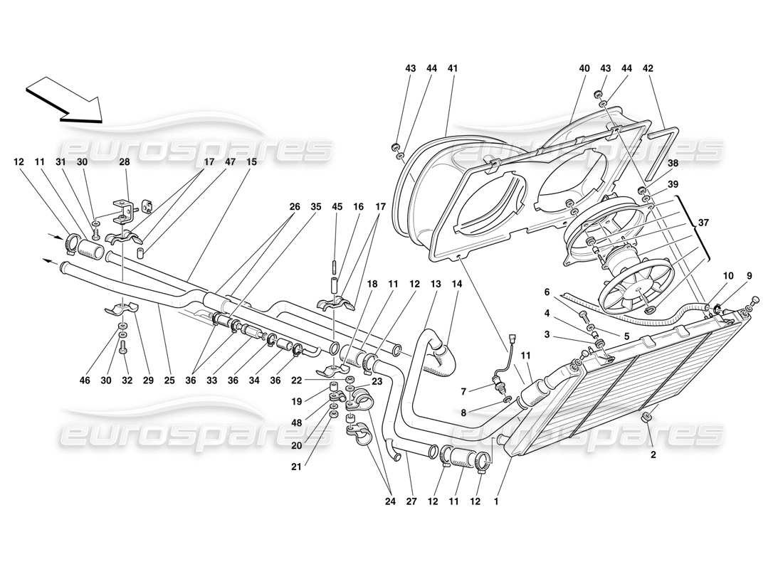 Ferrari F50 Cooling - Radiator and Pipes Parts Diagram