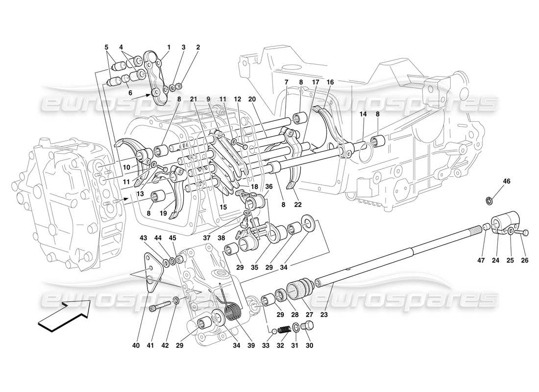 Ferrari F50 Inner Gearbox Controls Part Diagram