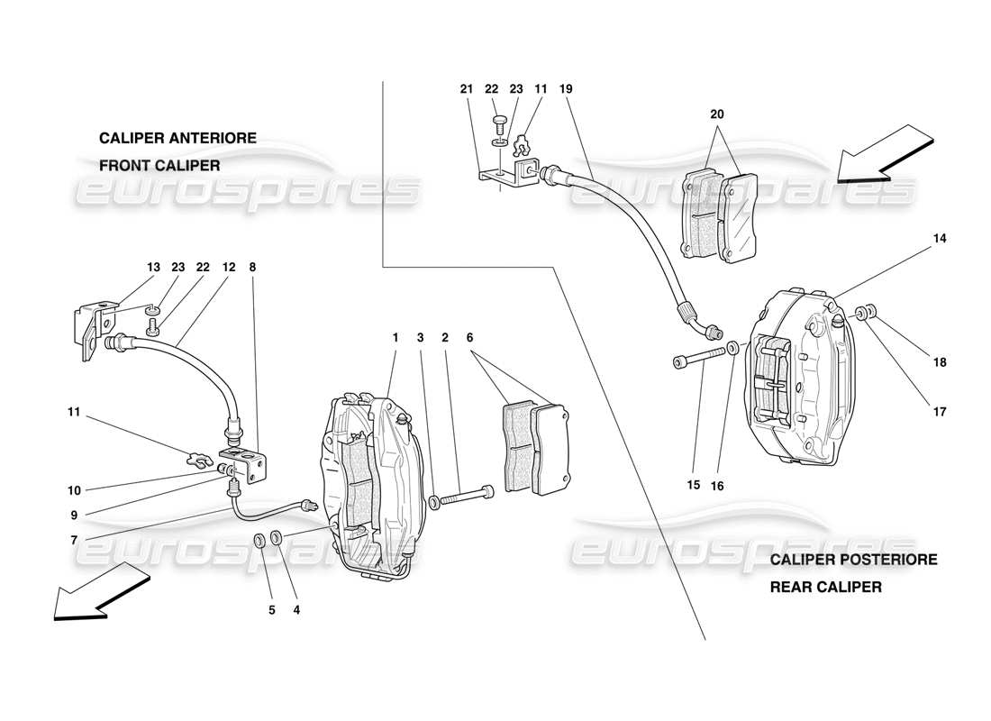 Ferrari F50 Front and Rear Brakes Calipers Part Diagram