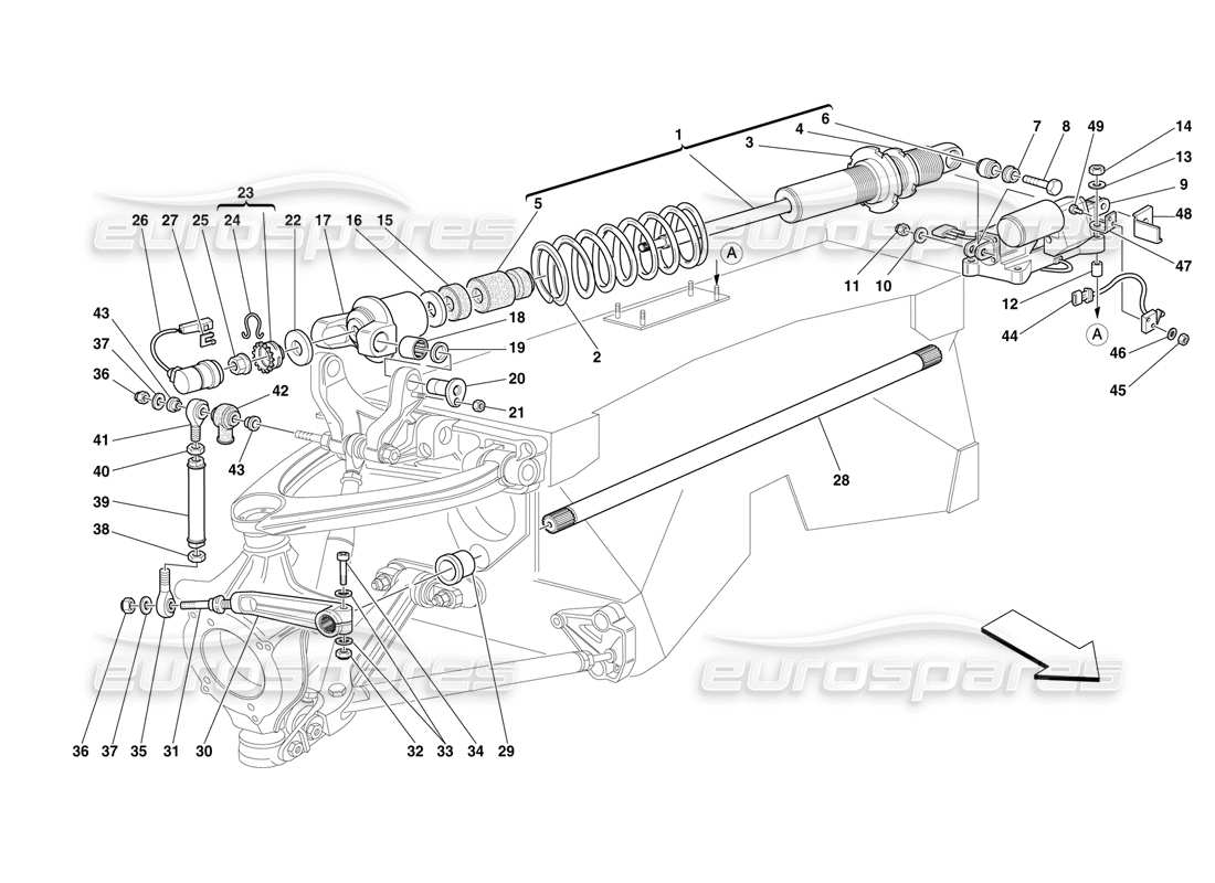 Ferrari F50 FRONT SUSPENSION - SHOCK ABSORBER AND STABILIZER BAR Part Diagram