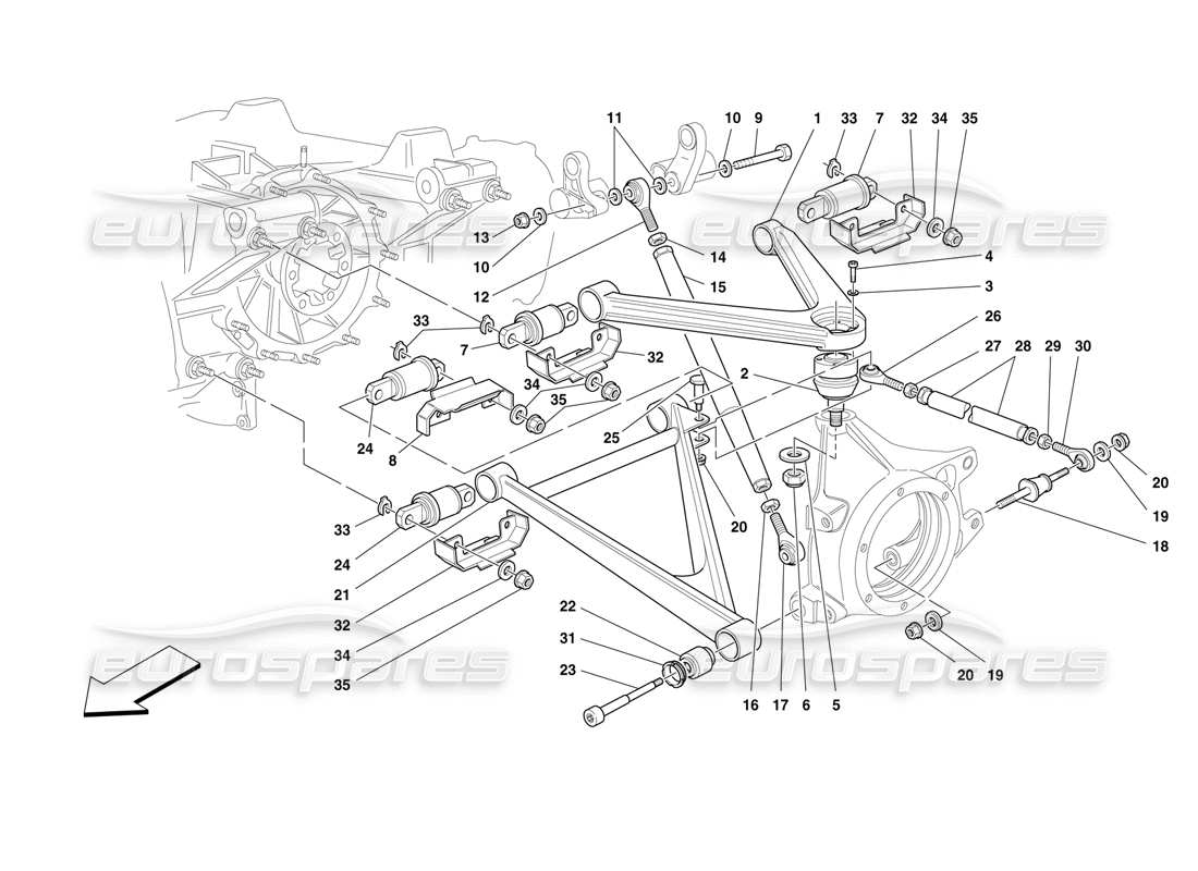 Ferrari F50 Rear Suspension - Wishbones Part Diagram
